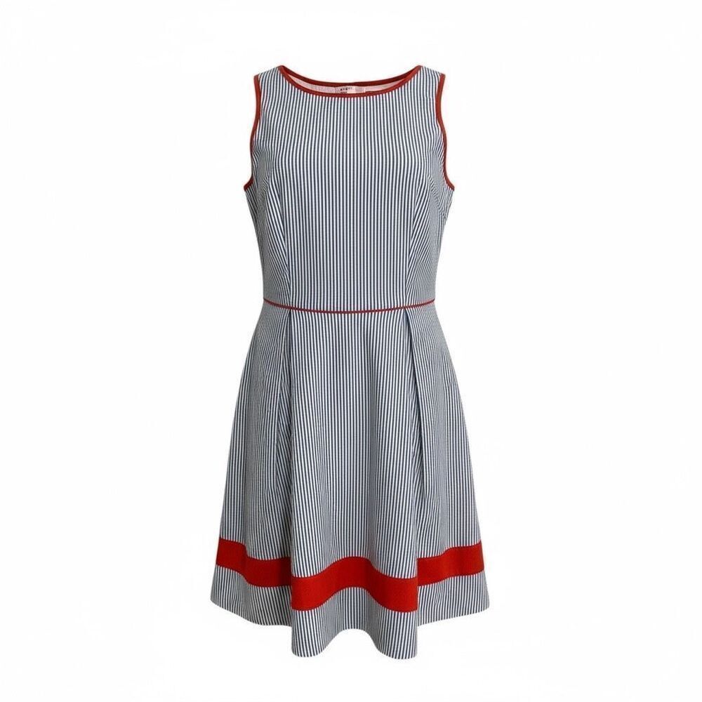Jessica Simpson Striped Seersucker Sleeveless A Line Dress Gray White Red Size 2